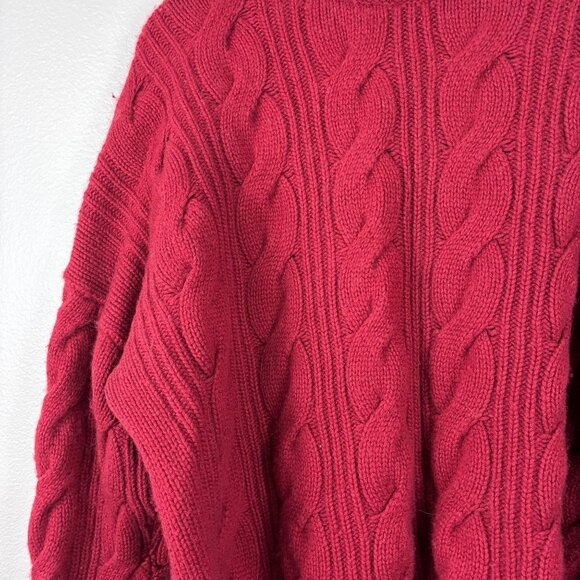 Naadam Wool Cashmere Red Cable Knit Fisherman Sweater Size Large Heritagewear - Picture 4 of 7